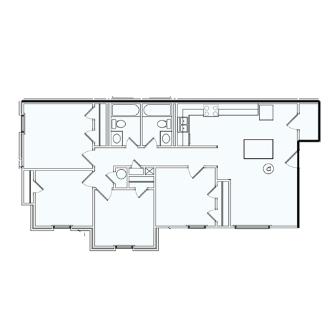 Floor plan for 4 beds, 2 baths, 1120 sqft
